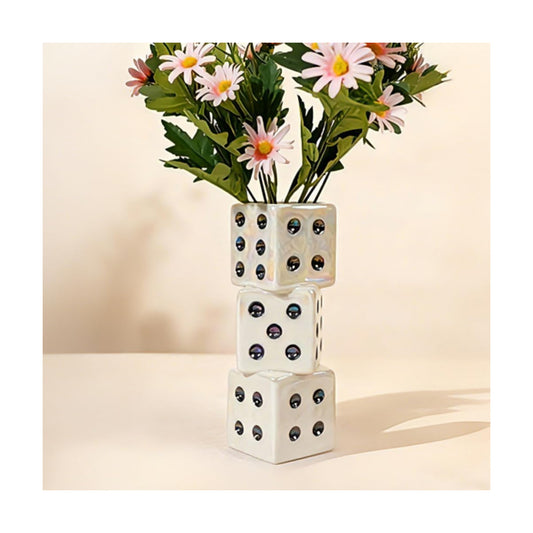 Modern Ceramic Dice Vase / White Dice Vase