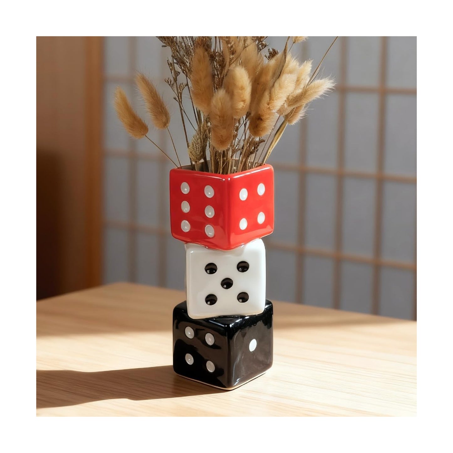 Unique Ceramic Small Vase / Red, White and Black Dice Vase