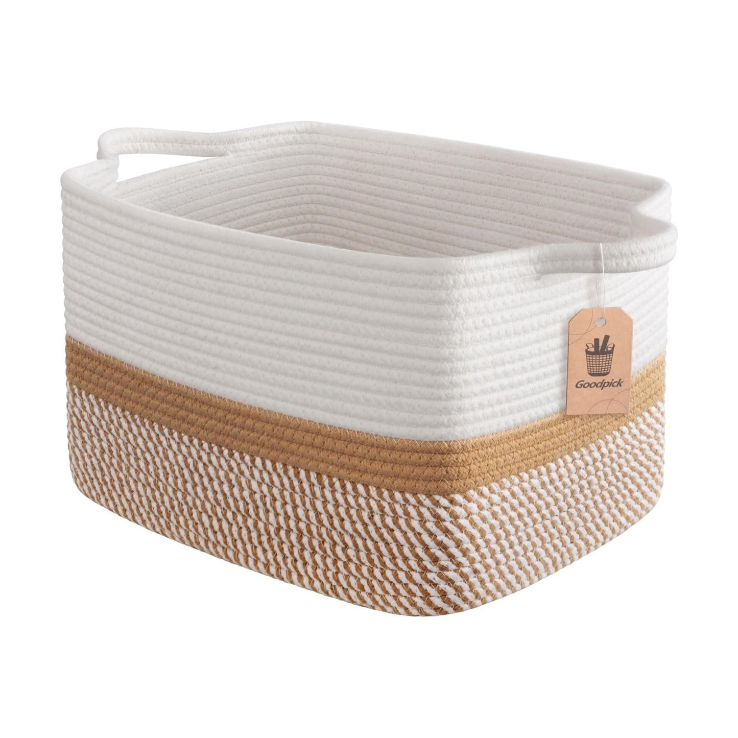 Woven Storage Baskets for Organizing / White & Camel Mix / 13"L x 10"W x 9"H / 13 x 10 x 9