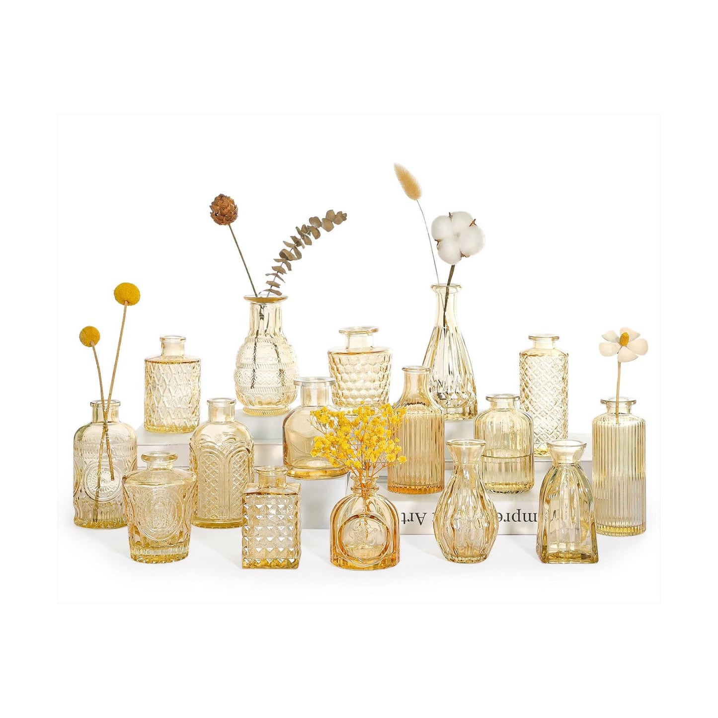 Glass Bud Vase Set / Goldamber / Set of 16