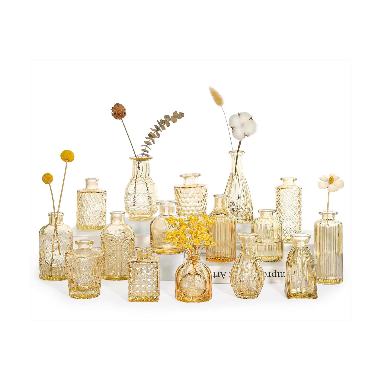 Glass Bud Vase Set / Goldamber / Set of 16
