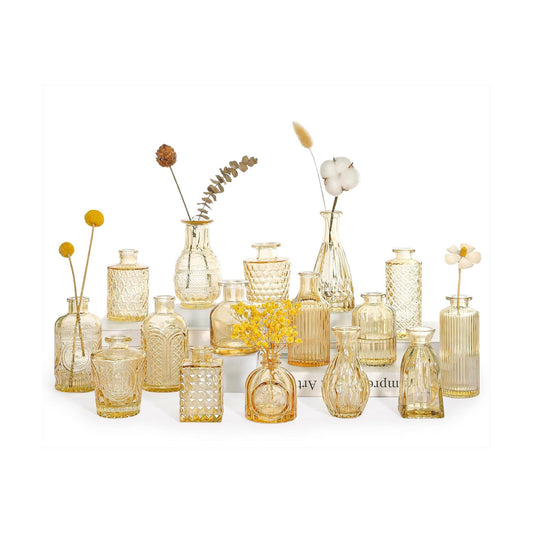 Glass Bud Vase Set / Goldamber / Set of 16