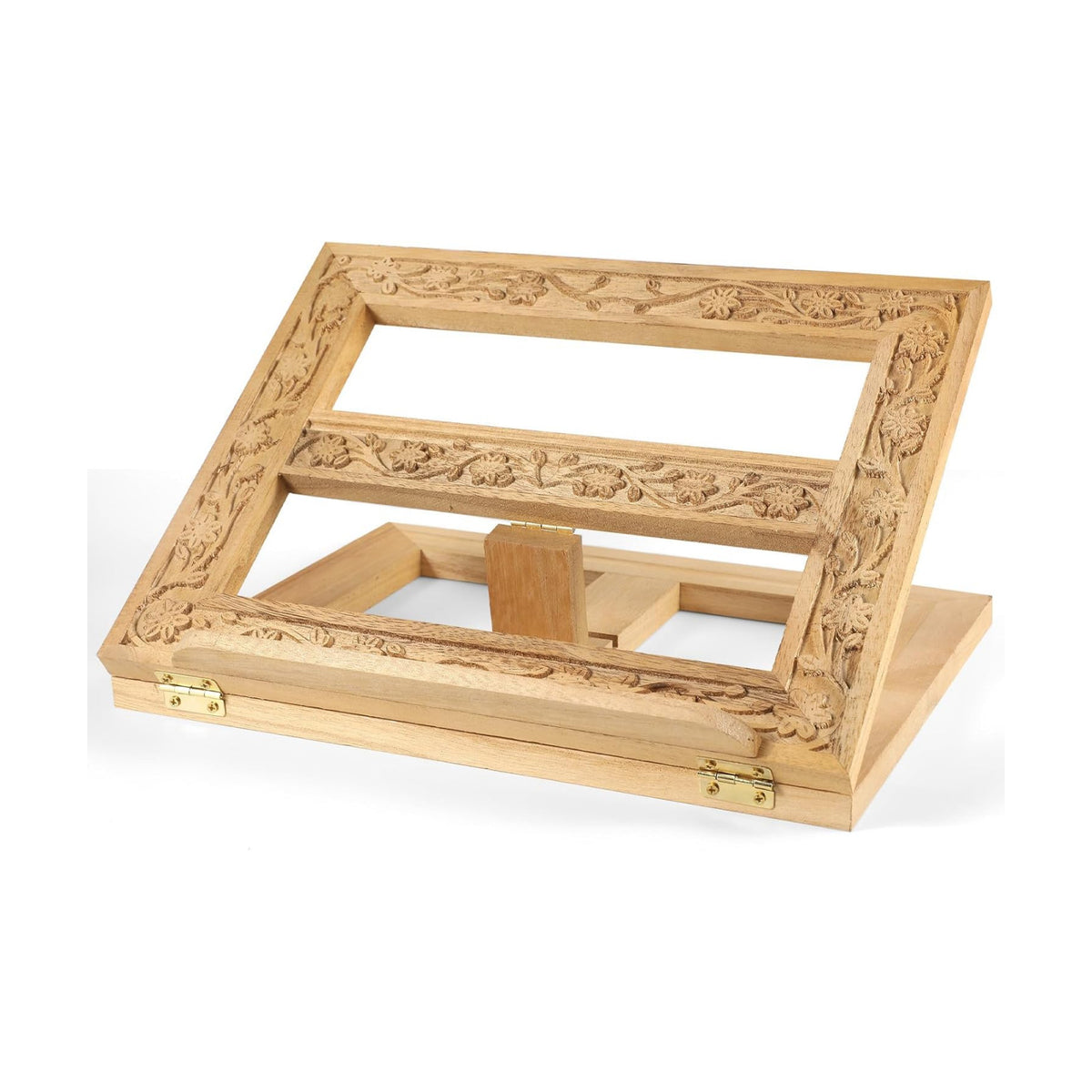 DoubleFill Adjustable Wooden Bible Stand Carved Folding Holder,Light Brown | 12.99x10.04 Inches, For Prayer Books