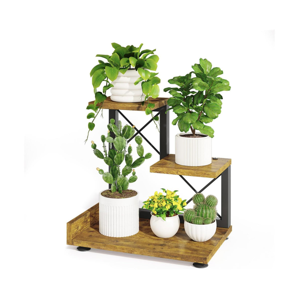 iDavosic.ly Table Top Small Plant Stand, Succulent Holder for Desk, Brown | 3 Tier Flower Pot Shelf for Desktop, Space
