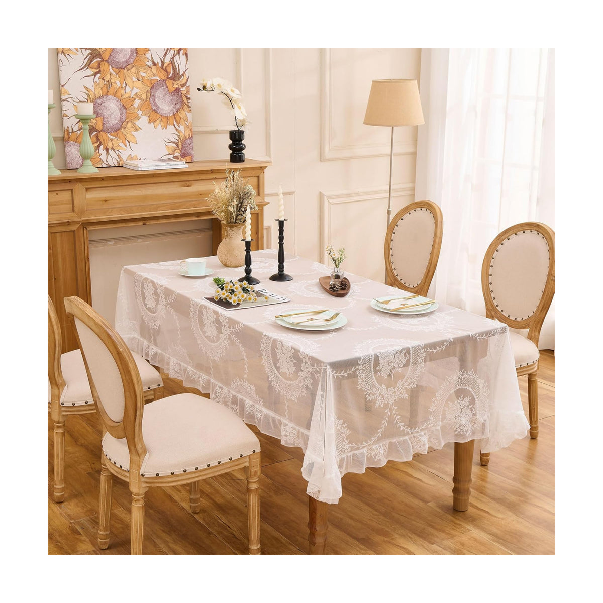 White Lace Tablecloth, Vintage Rectangular Table Cloth 55”x40”