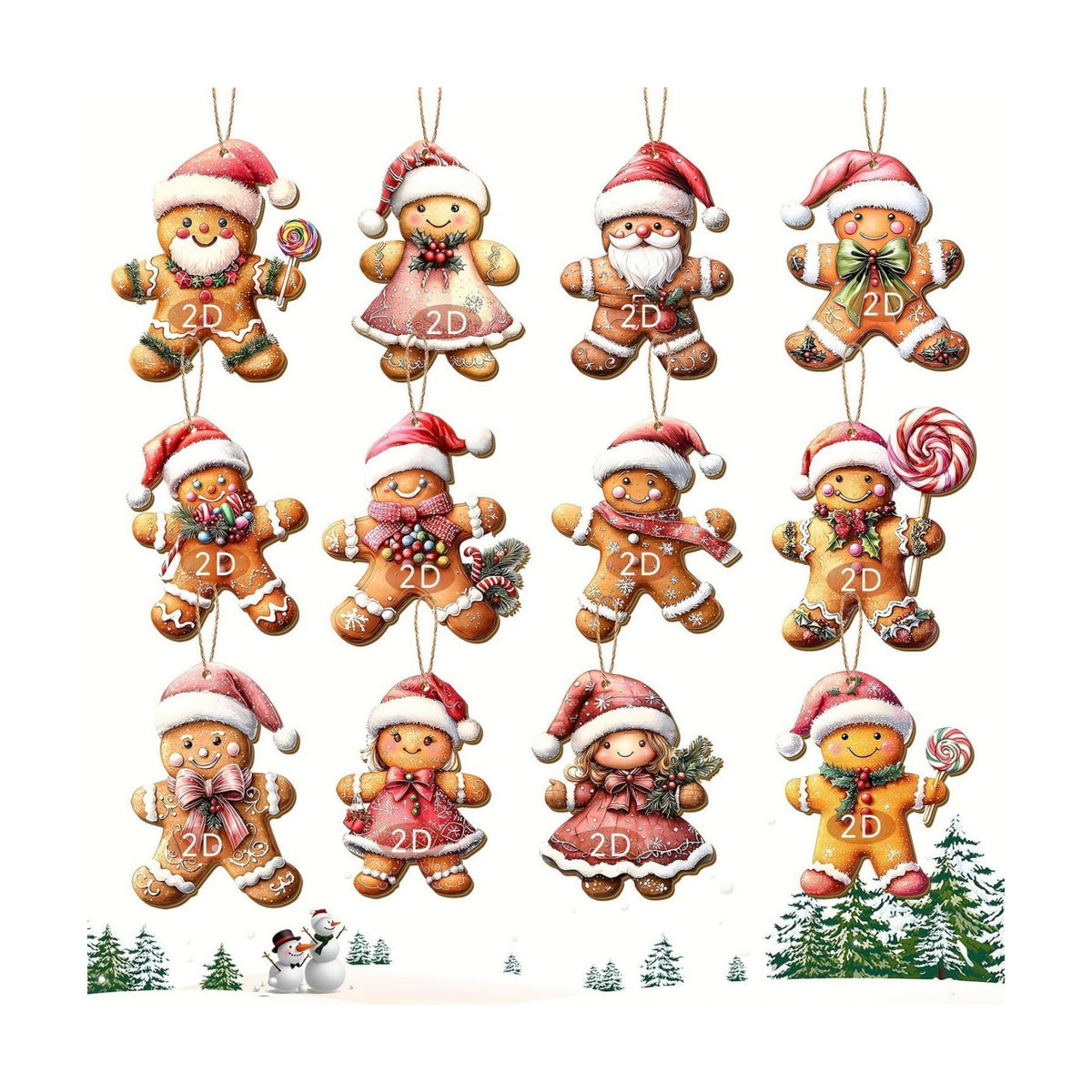 24 Pcs Christmas Gingerbread Man Hanging Ornaments Wooden 2D Indoor Outdoor Pendant Mini Cute Gingerbread Man Xmas Tree Ornaments with Lanyard for Office Home Christmas Party Decoration