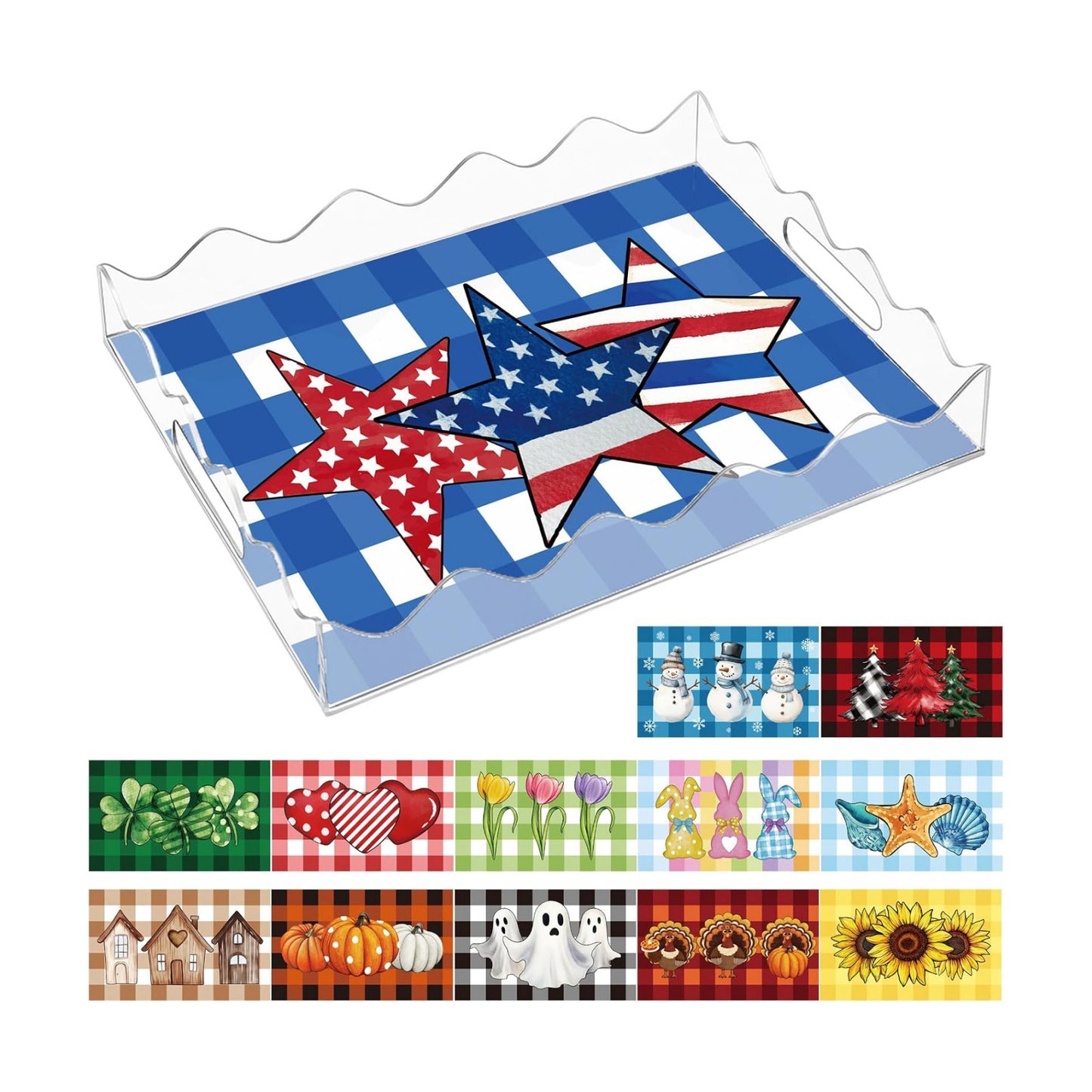 4th of July Scalloped Acrylic Tray / 15.7 x 11.8