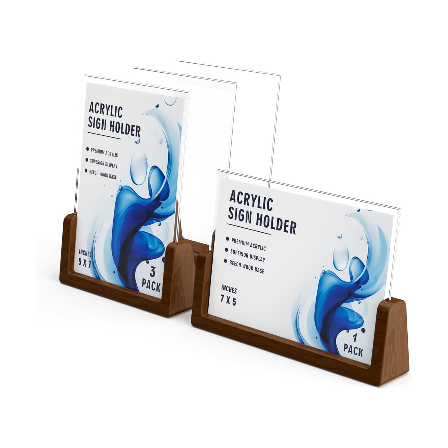 Walnut Wood U-Base "Sign Holder Set / 5*7 / Clear / 5 x 7 / Set of 4