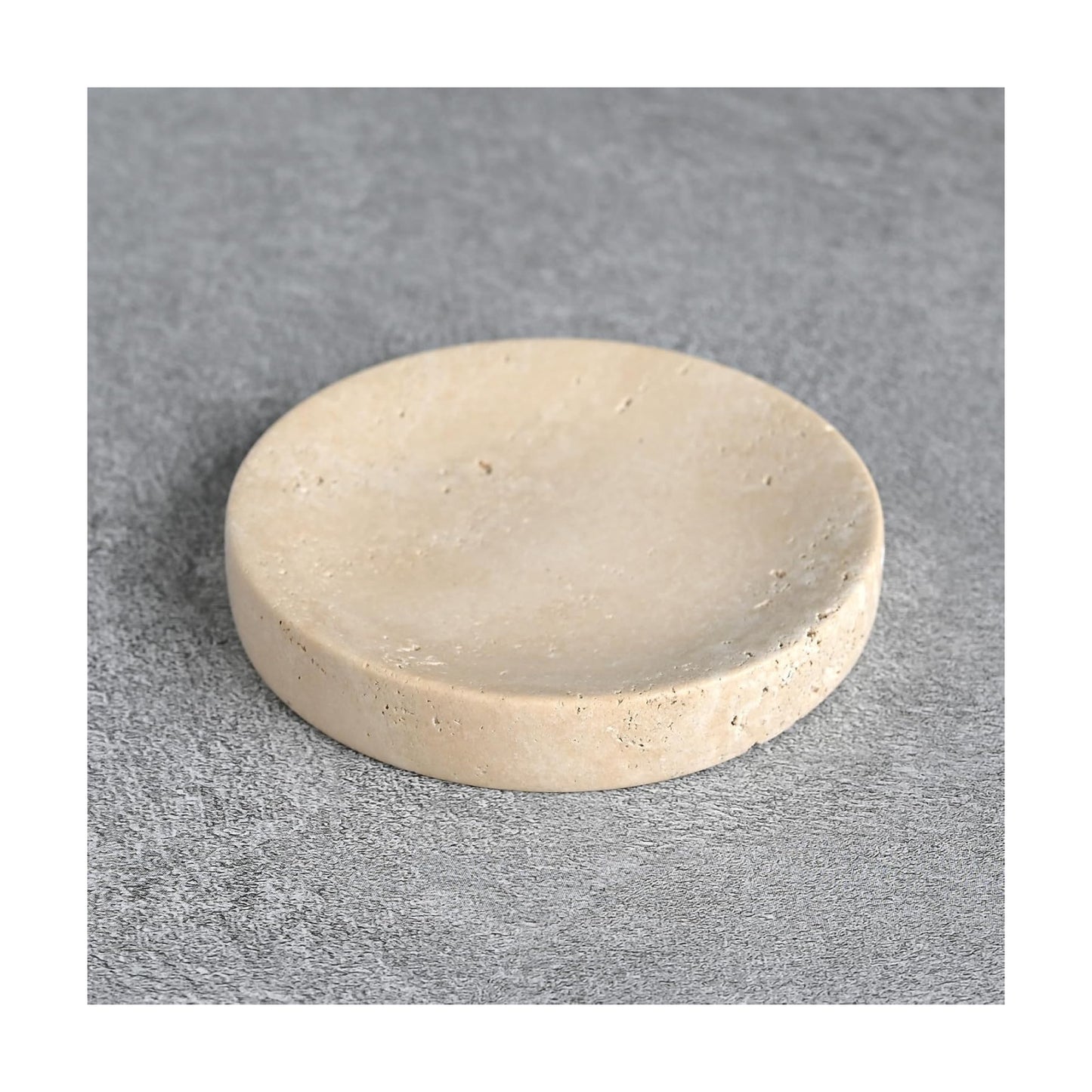 Natural Beige Stone Trinket Tray for Rings Earrings Necklaces / Beige Travertine
