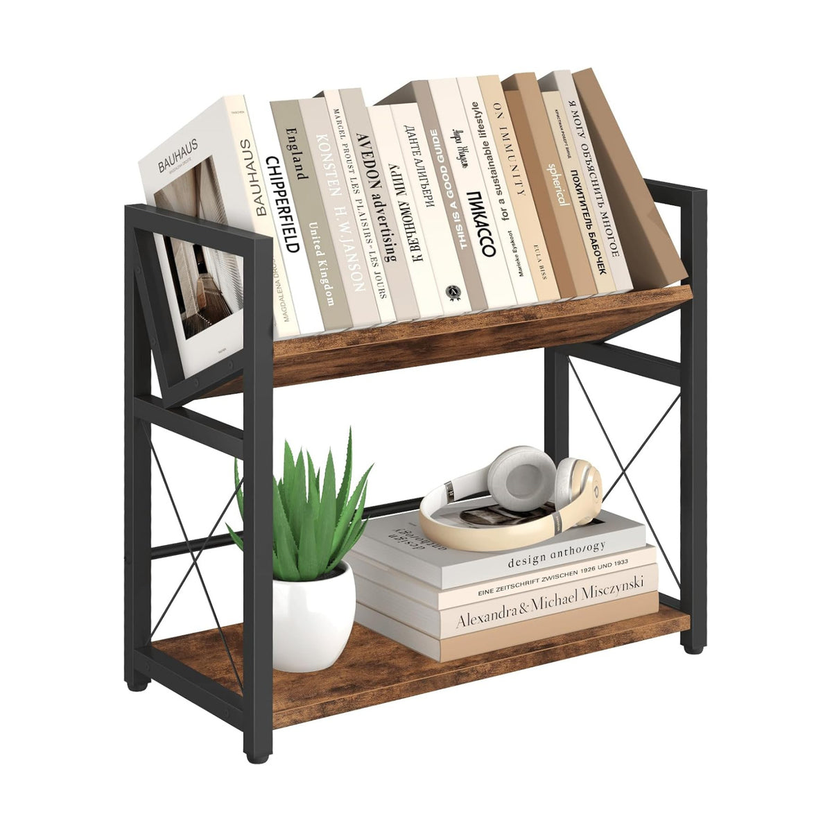 ELITEROO Desktop Bookshelf, 2 Tier Desk Shelf Organizer, Wooden Tabletop Bookcase, Small Desk Top Book Rack for Office