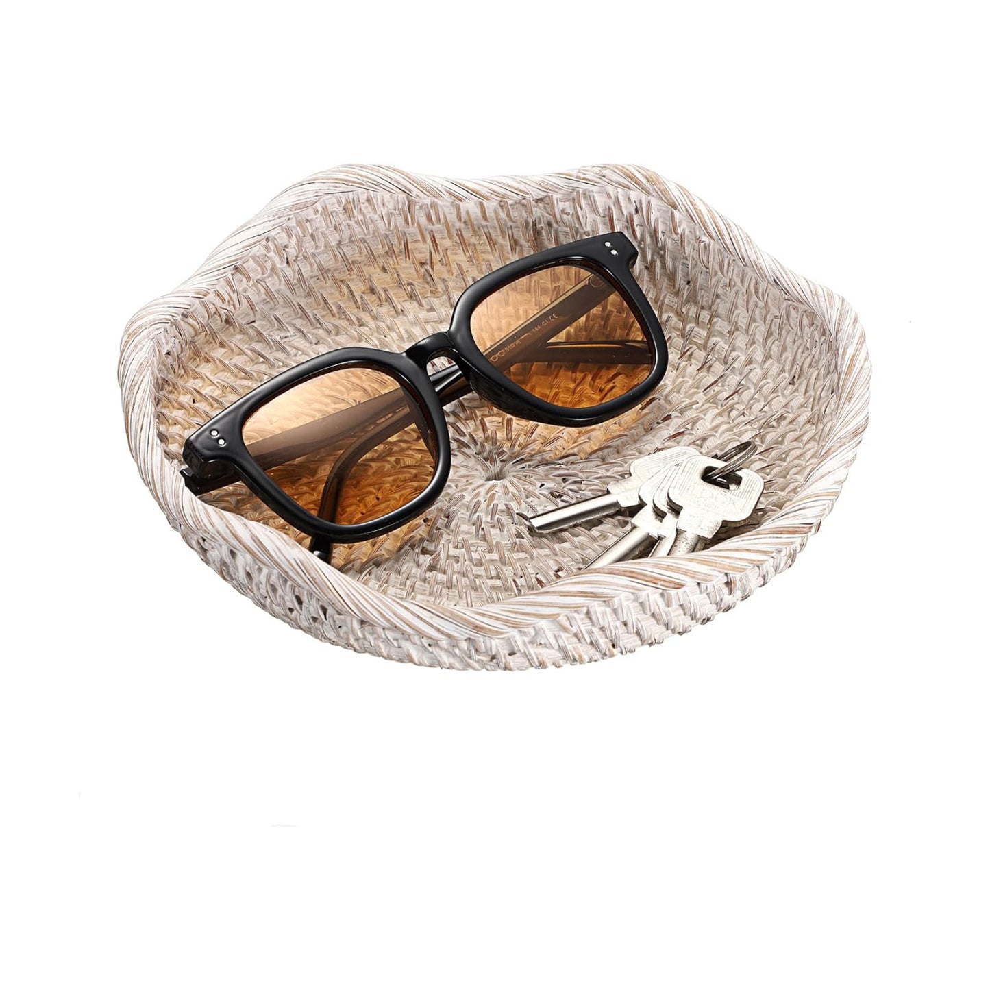Handwoven Rattan Basket Tray Decorative Key Tray for Entryway Table Handwoven / 7.9 Inch / Whitewash