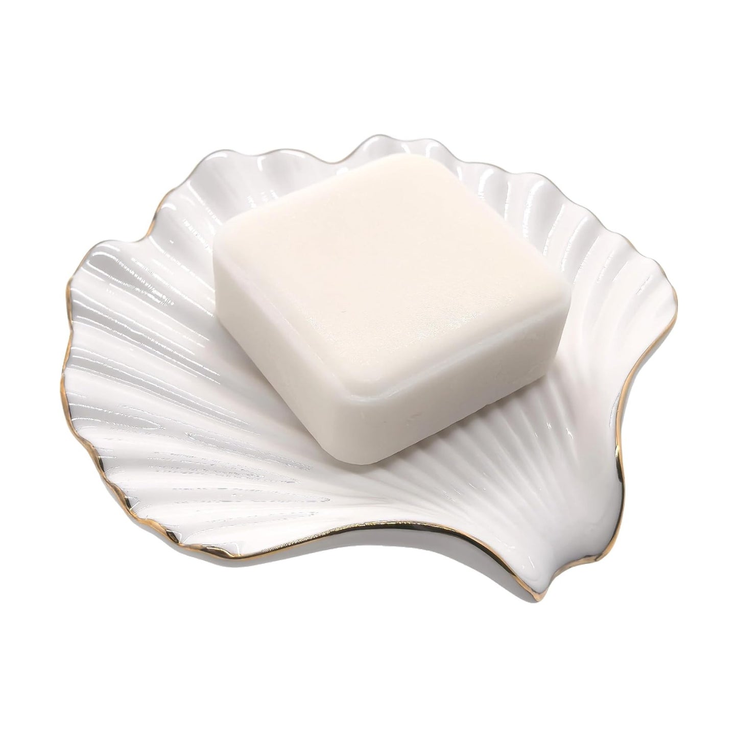 Ceramic Soap Dish Self-Draining Lotus Leaf Soap Holder Soap Saver / Shell White