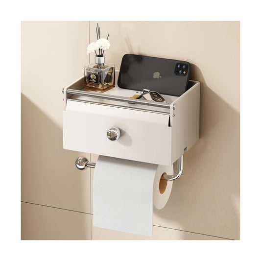 Voldra Toilet Paper Holder with Shelf, Flushable Wipes Dispenser for Bathroom, Adhesive Toilet Paper Roll Holder with