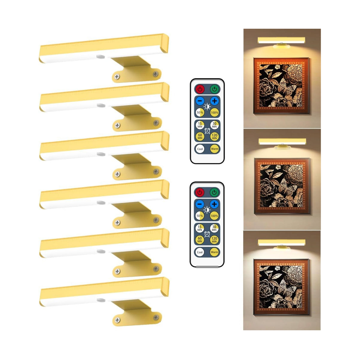 EUIOKUN Wireless Picture Light with Remote,Battery Operated Wall Sconces | 6Pcs Painting Light for Wall