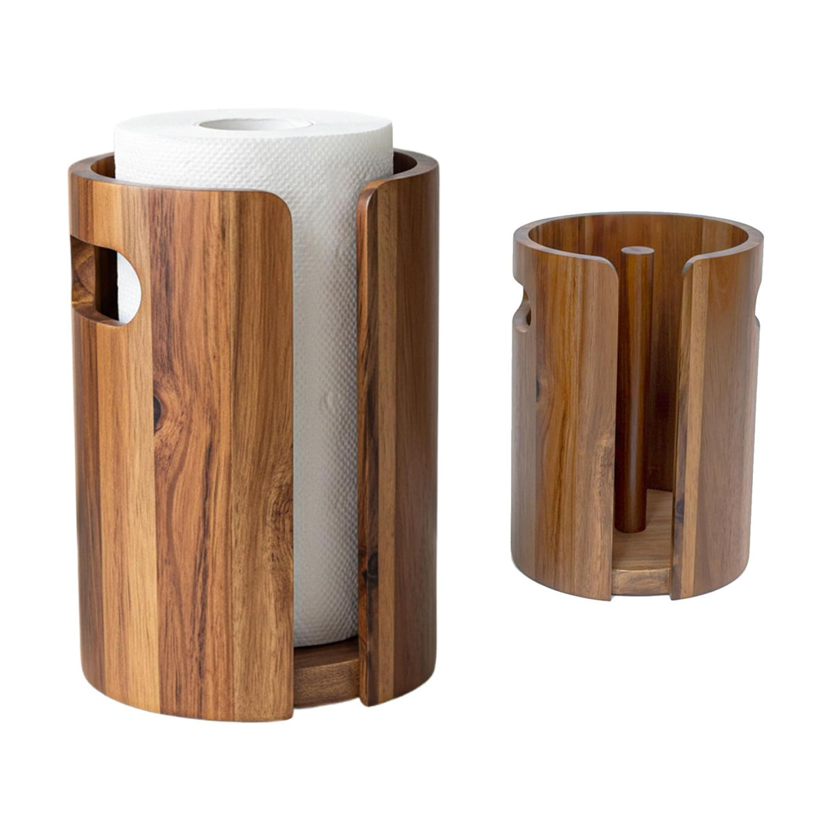Acacia Wood Paper Towel Holder for Countertop with Splash Guard & Handles | Acacia Wooden Natural Color, Splash Guard