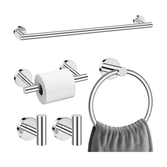 Polished Chrome Towel Bar Bathroom Hardware Accessories Set, 5 Pieces Toilet Paper Holder Towel Racks Set for Bathroom