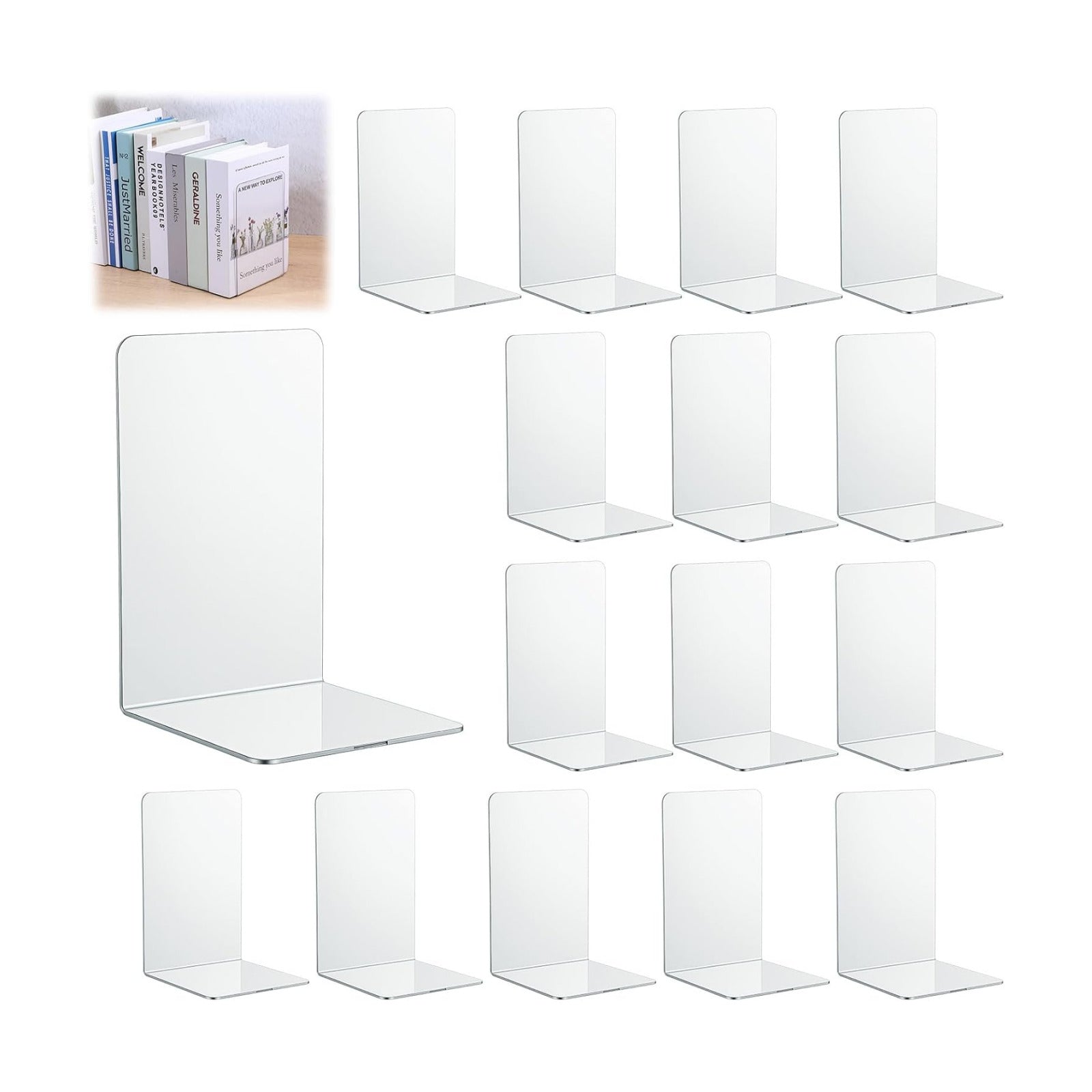 Acrylic Bookends / Invisible Book Organizer & Holder / Clear / Set of 16