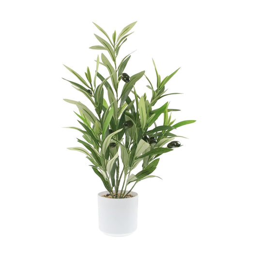 Artificial Olive Branches in Pot / Potted Olive / White