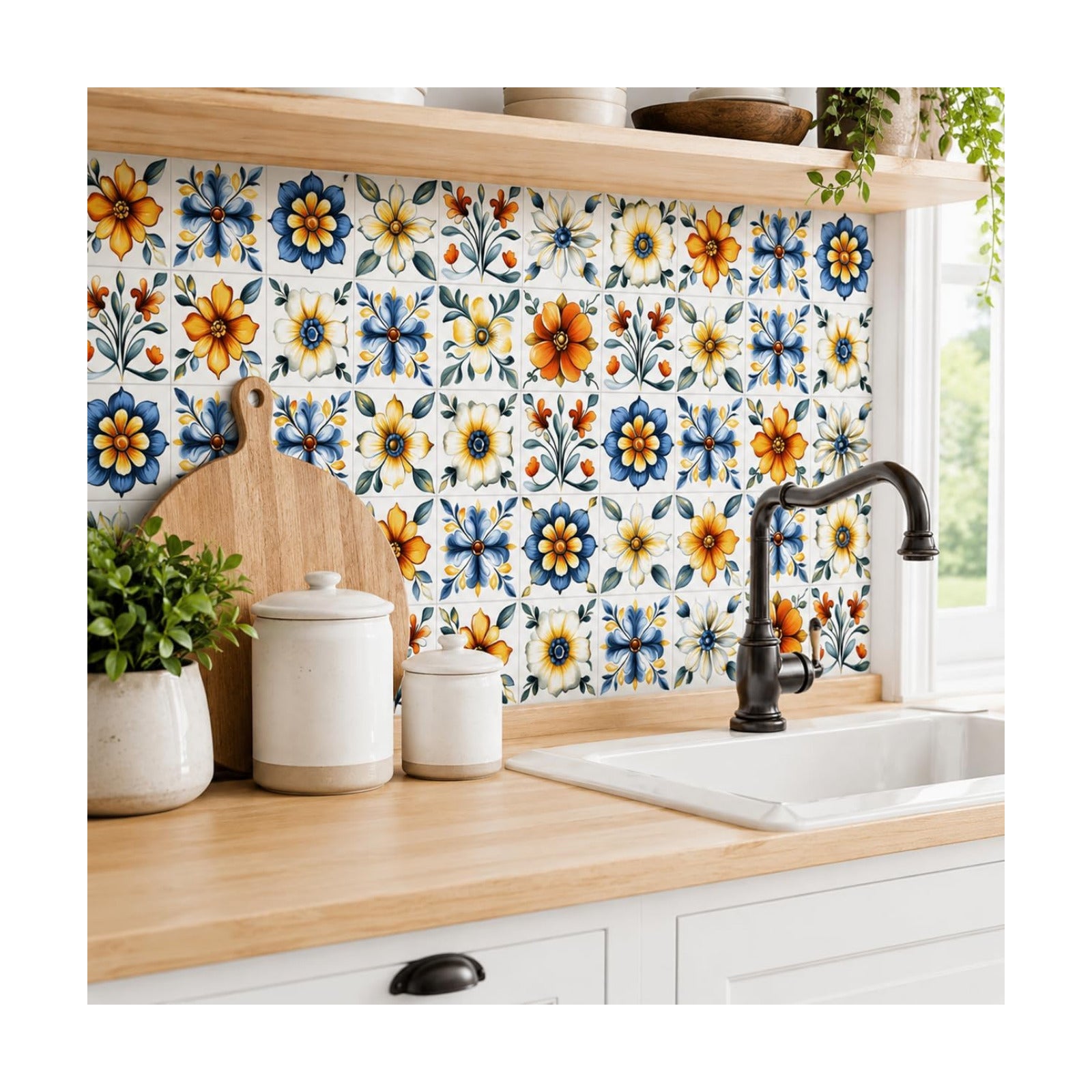 Peel & Stick Wall Tiles / Floral / Set of 24