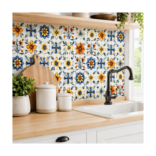 Peel & Stick Wall Tiles / Floral / Set of 24