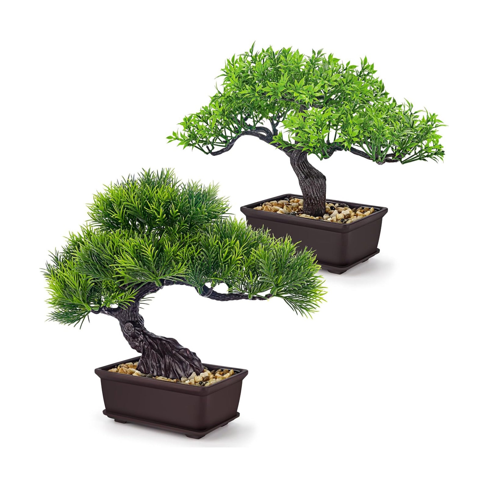 Small Fake Plants Artificial Bonsai Tree Set Ficus and Cedar / Square Pot Bonsai / Set of 2