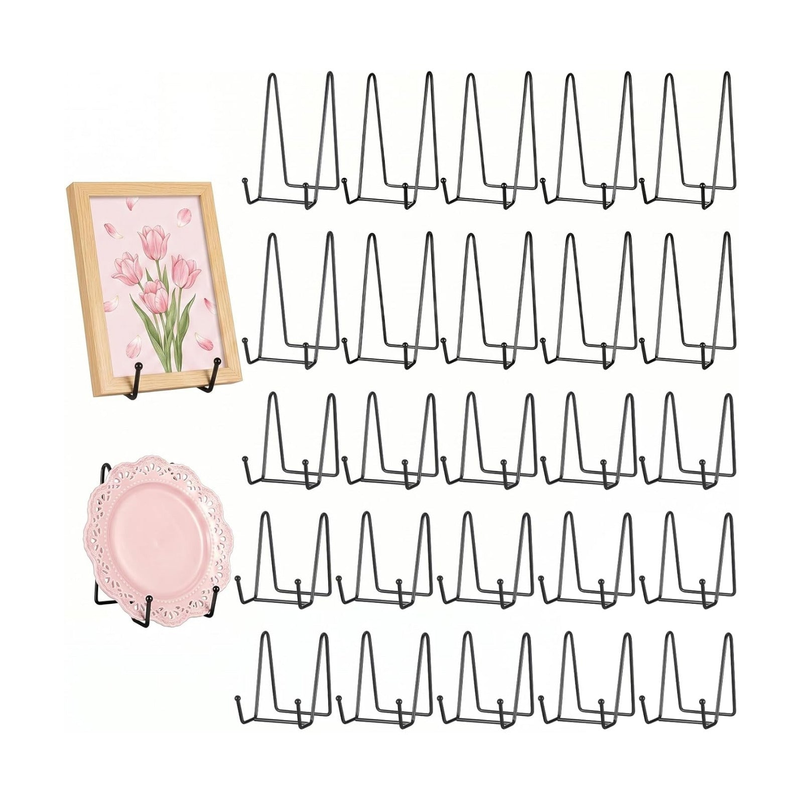Metal Plate Display Stand Durable Picture Frame Stand / Black / 4.1 Inch / Set of 24