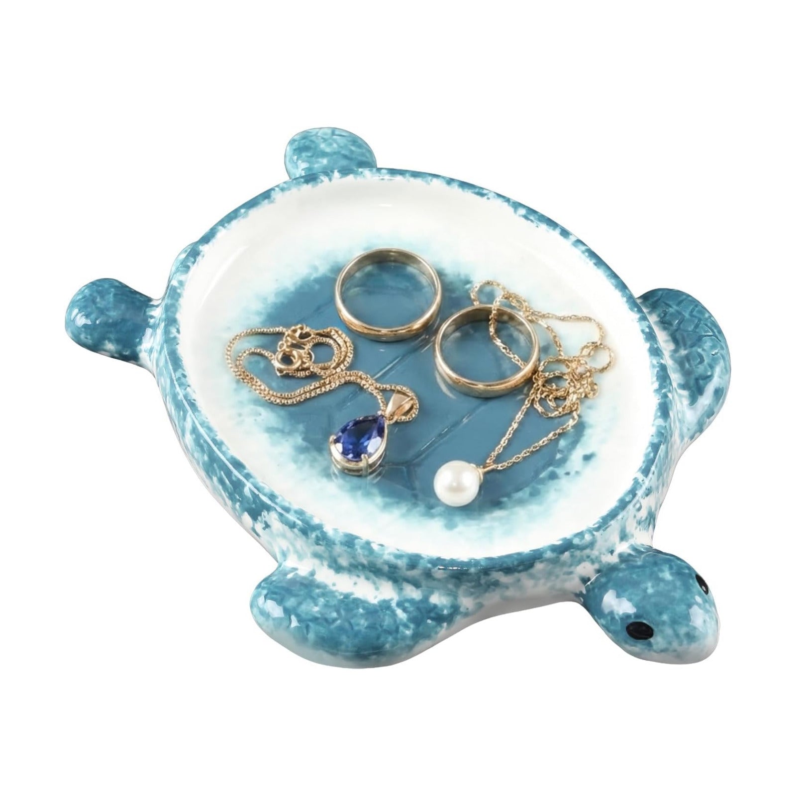 Handmade Ceramic Decorative Ring Holder Trinket Dish for Earrings Necklace Key / Blue / One Size