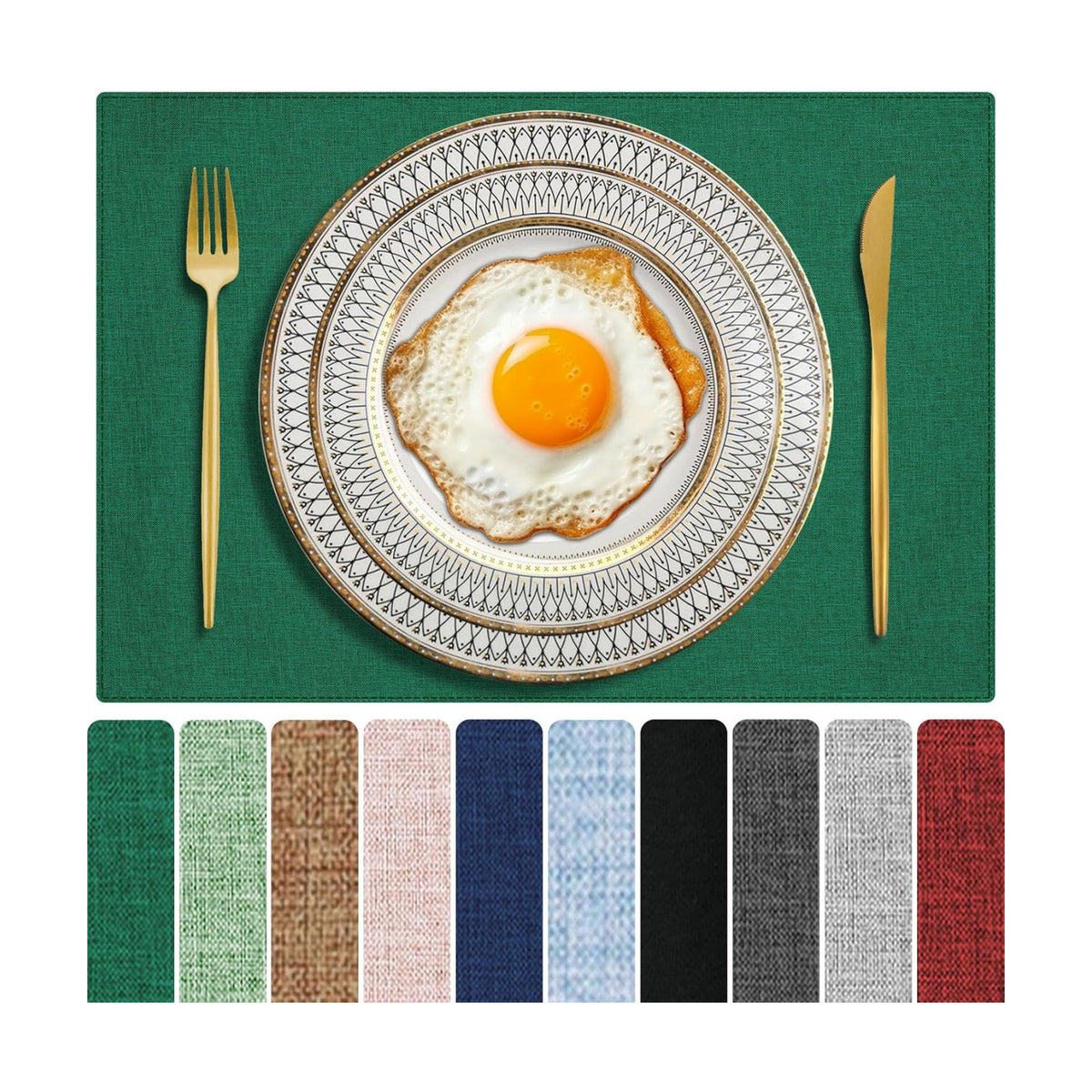 Cloth Placemats Set of 6, Cotton Linen Blend Place Mats, Green | Machine Washable, Double Layered, Heat Resistant