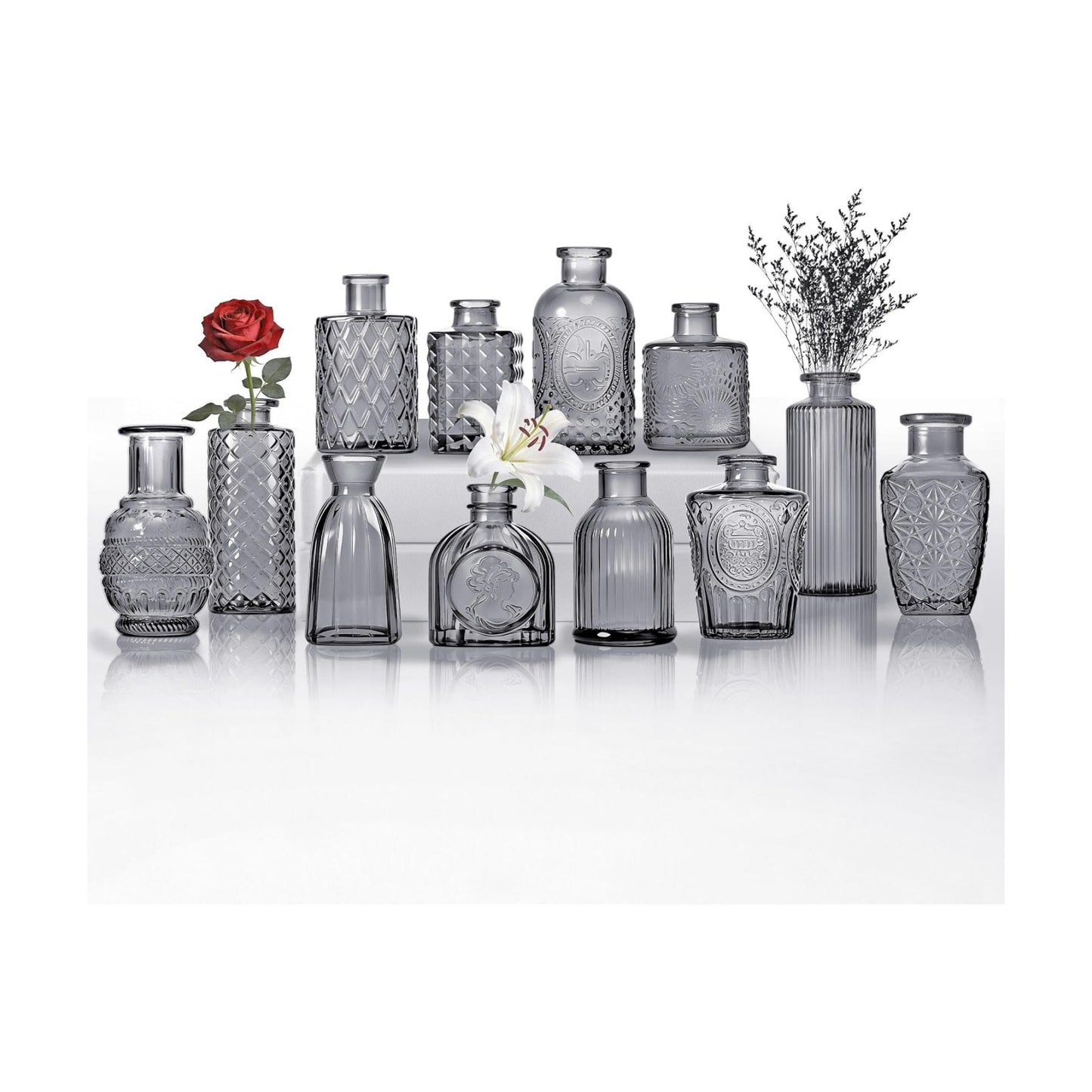 Clear Bud Vases for Flowers / Black / Set of 12