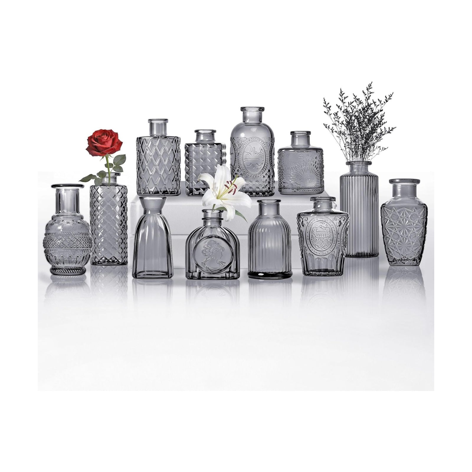 Clear Bud Vases for Flowers / Black / Set of 12
