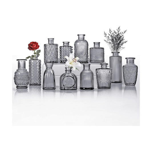 Clear Bud Vases for Flowers / Black / Set of 12