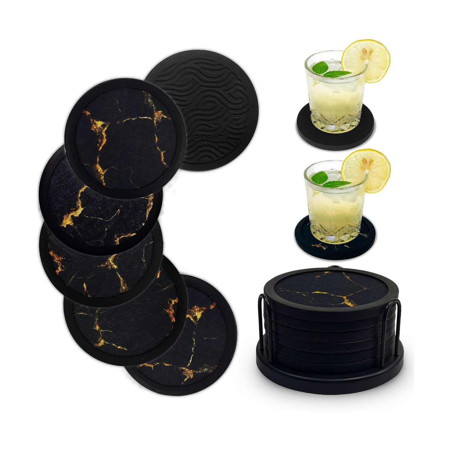 Holder / Scratch & Water Ring / Black Gold Pattern / Set of 6