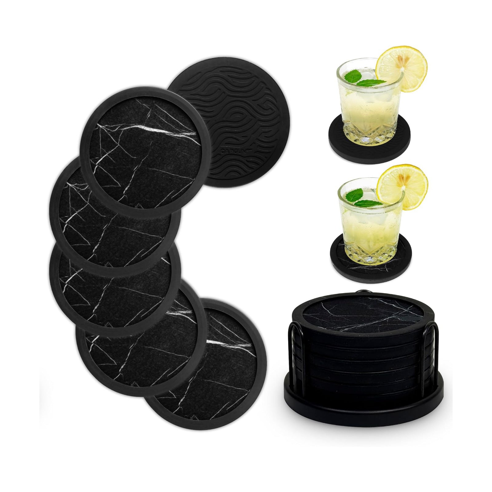 Holder / Scratch & Water Ring / Black White Pattern / Set of 6