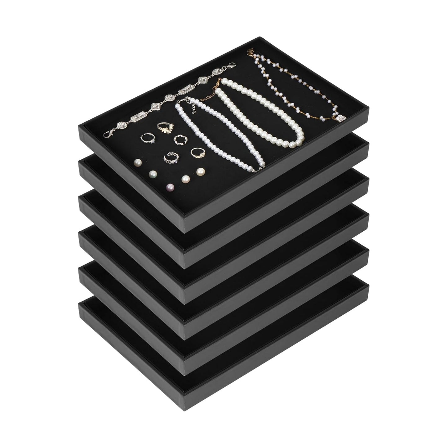Velvet Stackable Jewelry Tray Showcase Display / Black / Set of 6