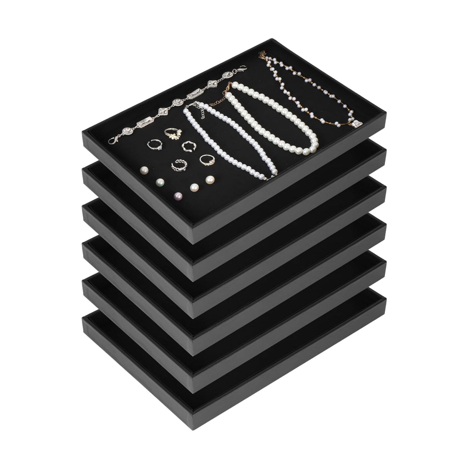 Velvet Stackable Jewelry Tray Showcase Display / Black / Set of 6