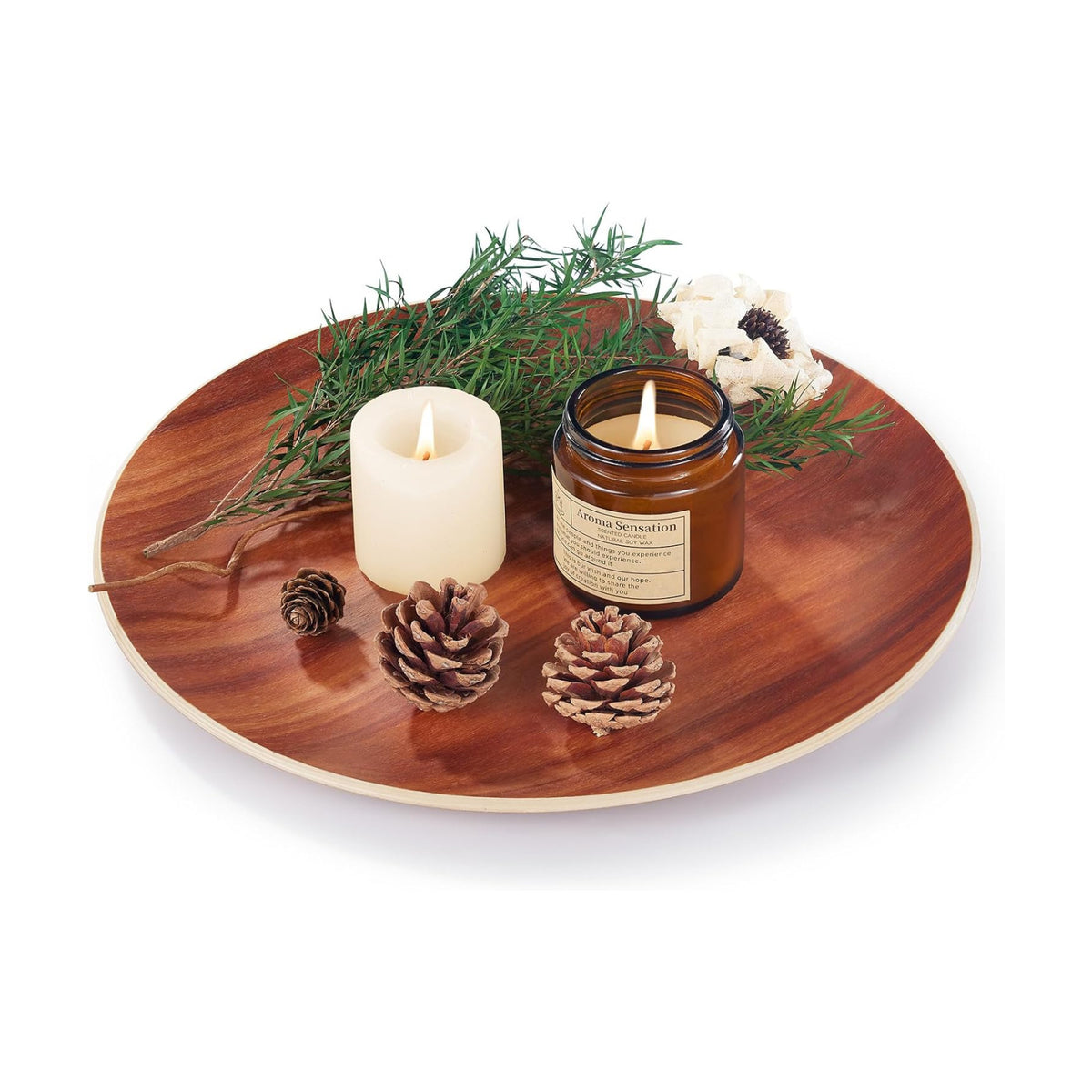 Yangbaga Acacia Wood Serving Tray: Round Decorative Tray for Home Decor