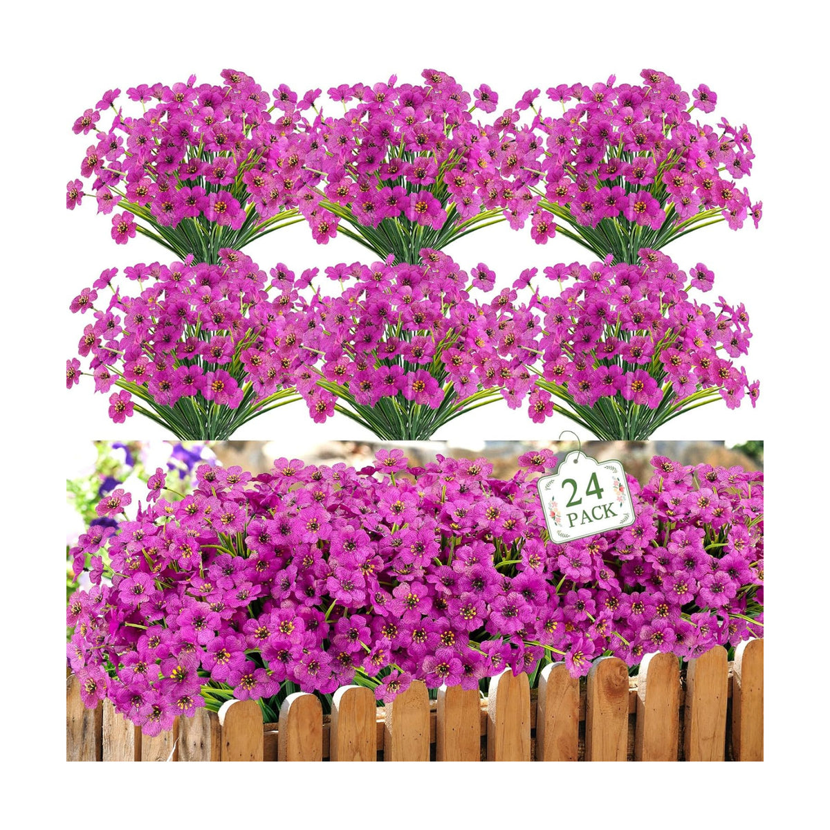 24 Bundles Artificial Flowers for Outdoors UV Resistant Faux Plants, Purple