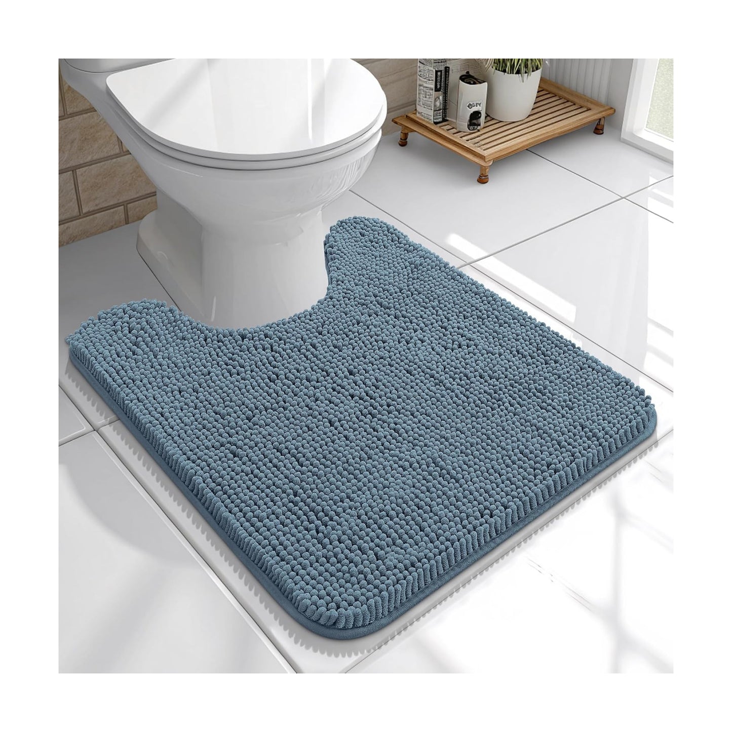 OLANLY Toilet Rugs U-Shaped 20x20, Soft Absorbent Chenille Contour Rugs