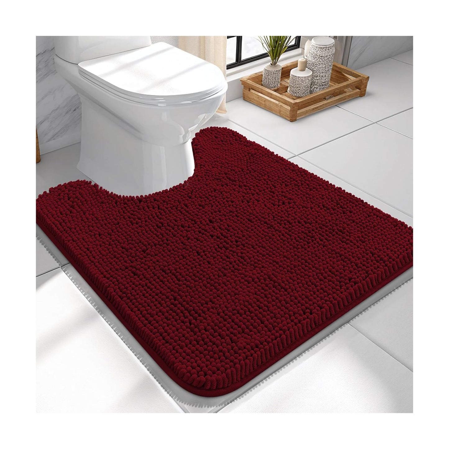 OLANLY Toilet Rugs U-Shaped 24x24, Soft Absorbent Chenille Contour Rugs