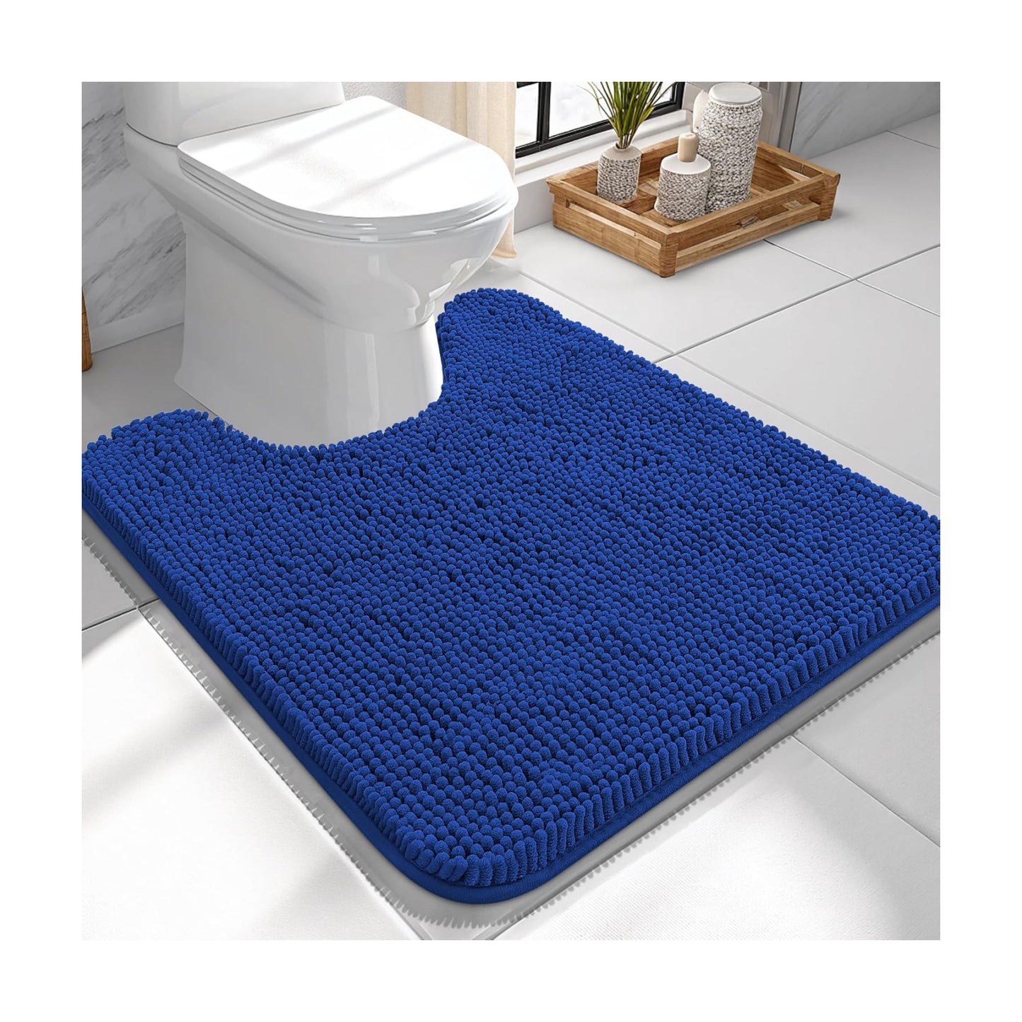 OLANLY Toilet Rugs U-Shaped 24x24, Soft Absorbent Chenille Contour Rugs