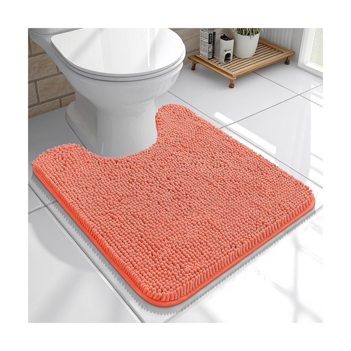 OLANLY Toilet Rugs U-Shaped 20x20, Soft Absorbent Chenille Contour Rugs