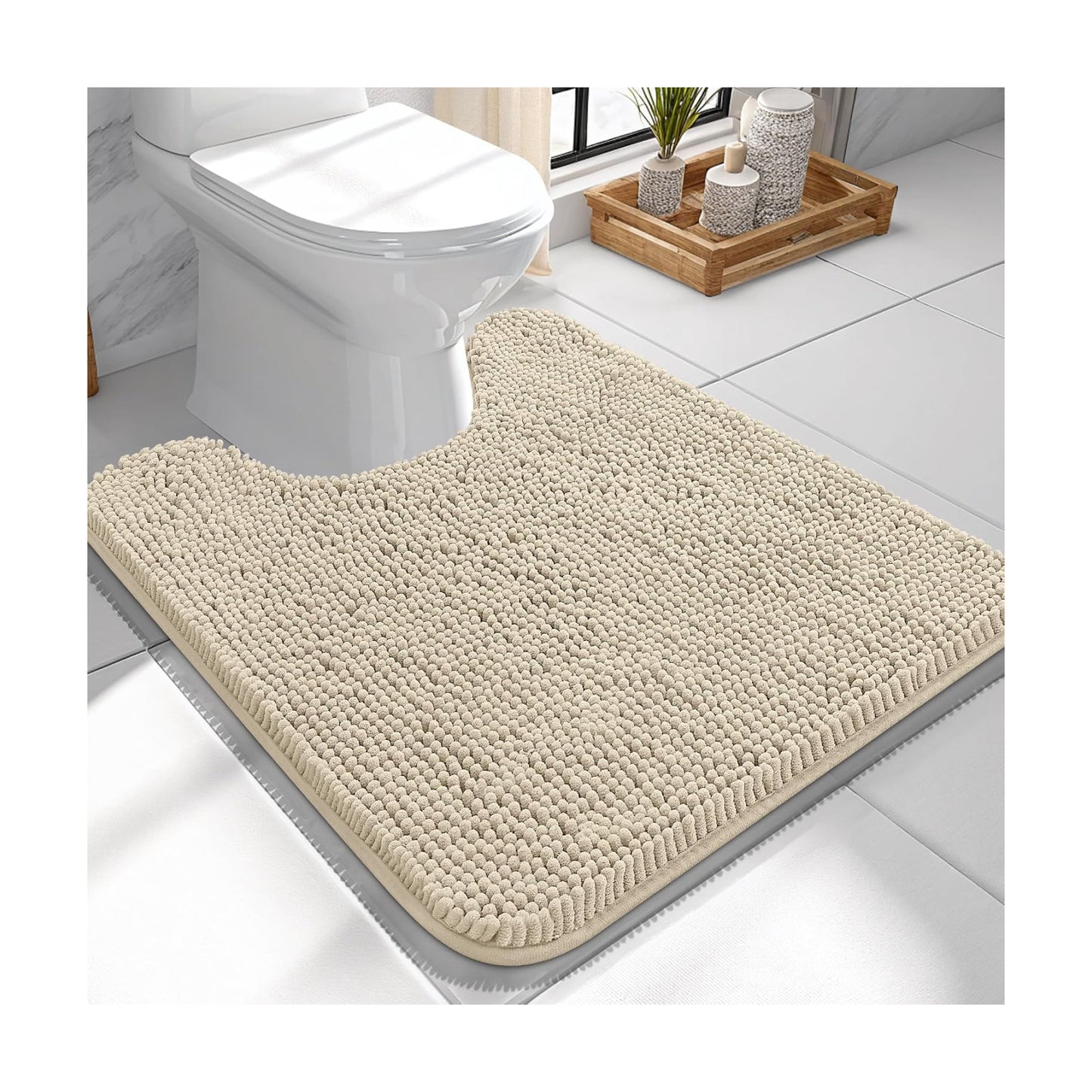 OLANLY Toilet Rugs U-Shaped 24x24, Soft Absorbent Chenille Contour Rugs