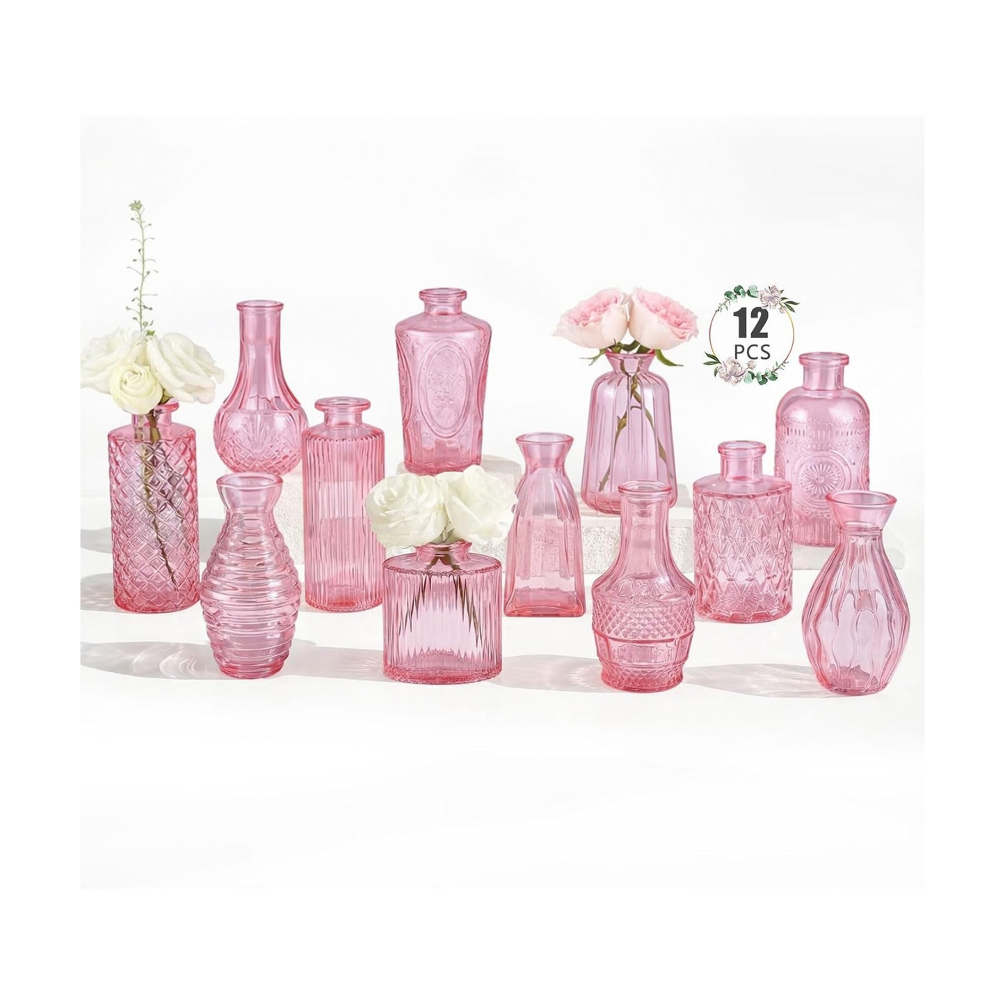 Glass Vase / Flower Vases / Pink / Set of 12