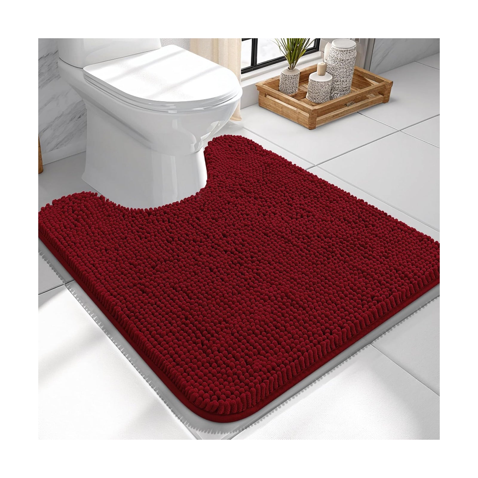 OLANLY Toilet Rugs U-Shaped 24x24, Soft Absorbent Chenille Contour Rugs