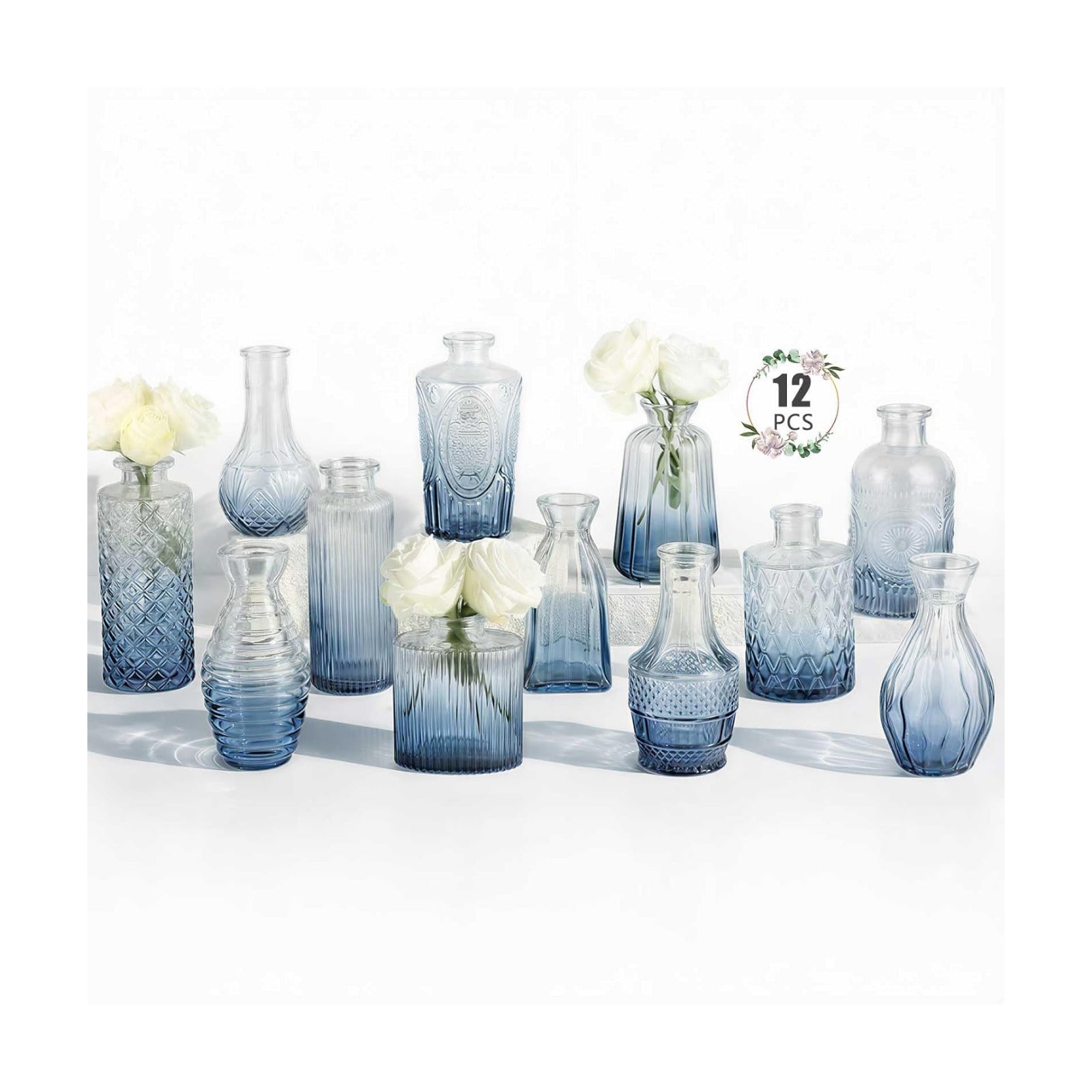 Glass Vase / Small Vase / Blue / Set of 12