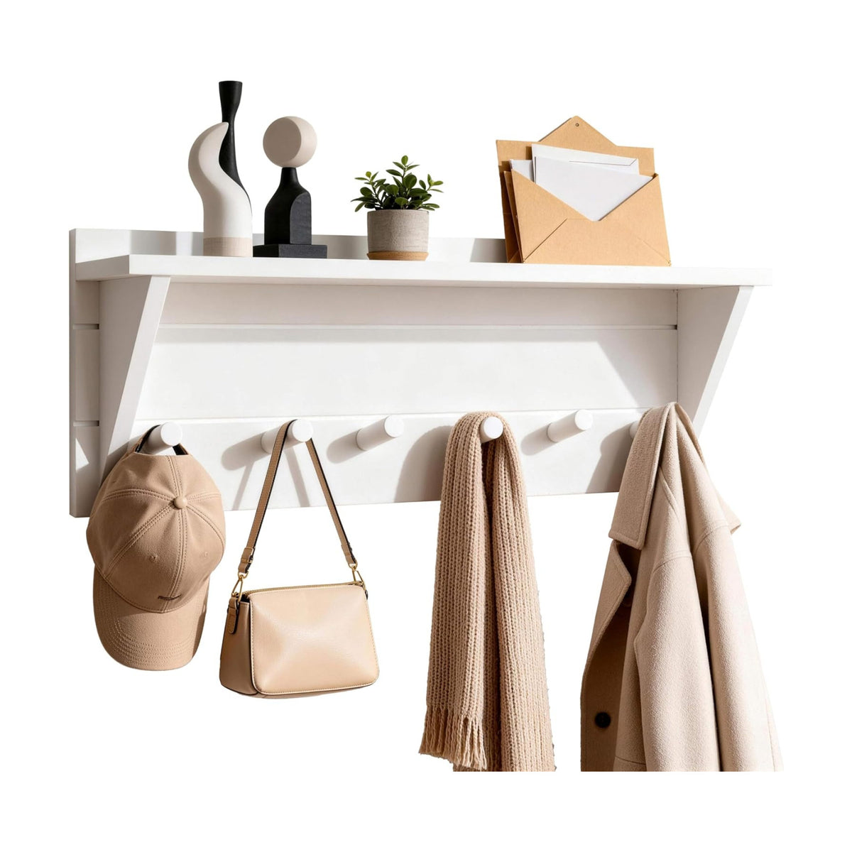 WEBI Coat Rack Wall Mount with Shelf,24" Long Entryway Wall Shelf with Hooks Underneath,6 Peg Hooks for Hanging