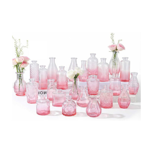 Mini Vintage Glass Bud Vases for Centerpieces / Pink Gradient / Set of 24