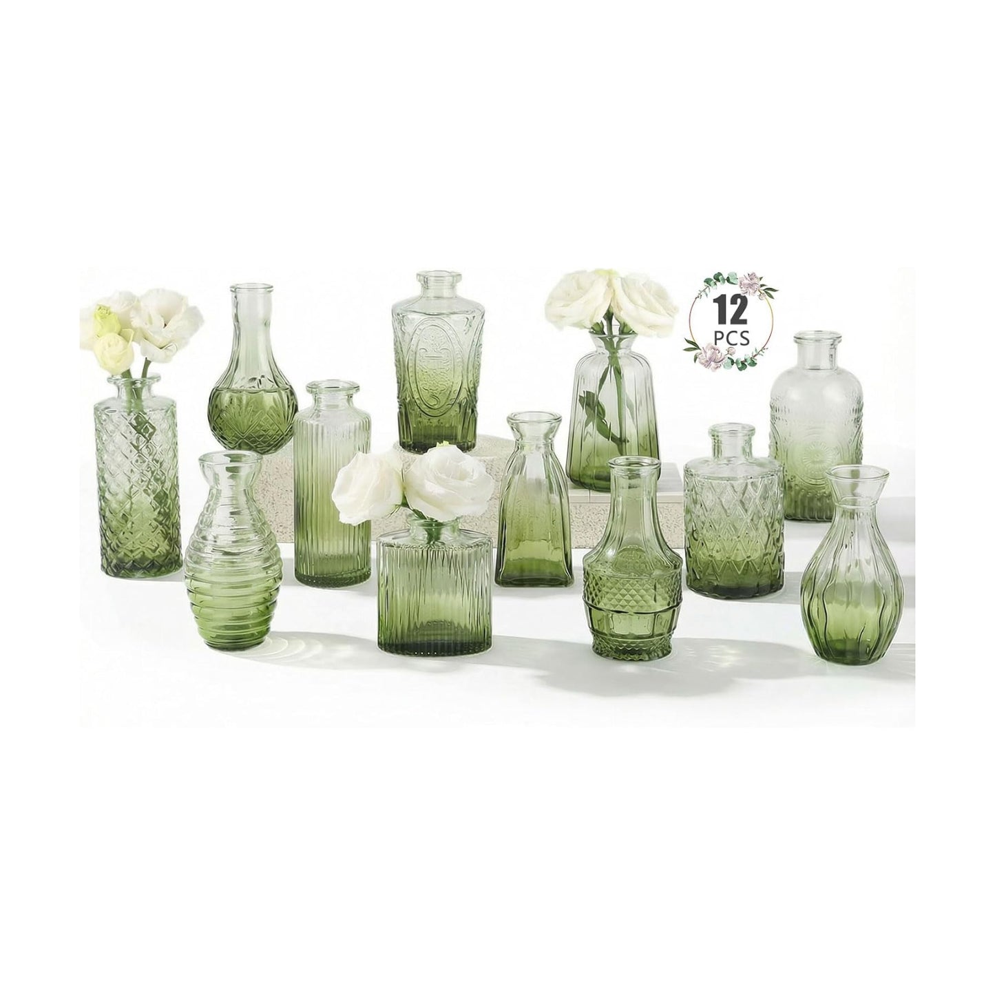 Glass Vase / Small Vase / Green / Set of 12
