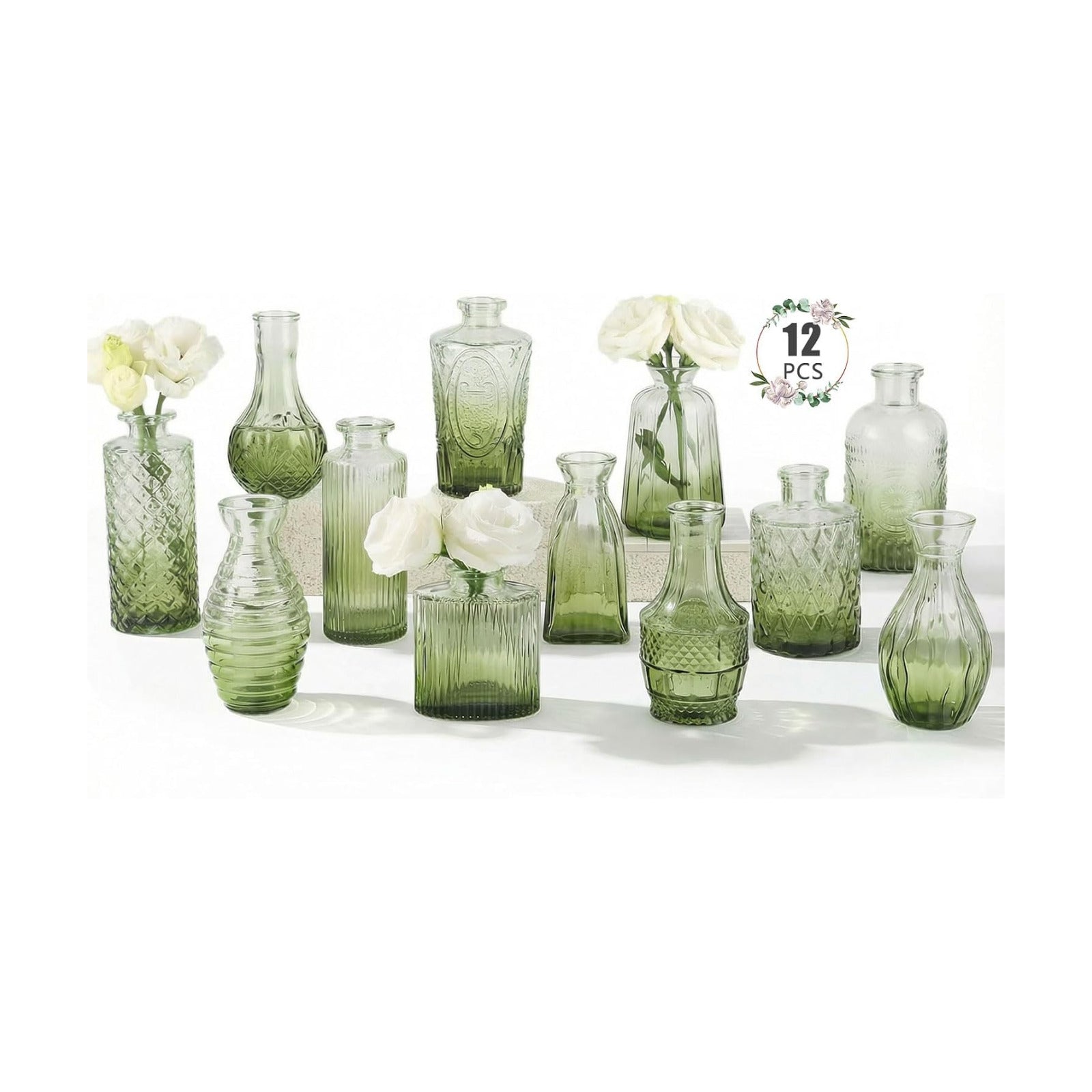 Glass Vase / Small Vase / Green / Set of 12