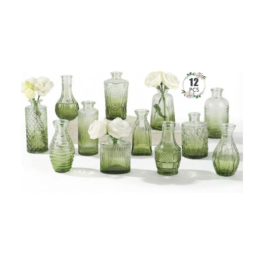 Glass Vase / Small Vase / Green / Set of 12